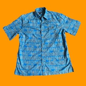 Casual Life Button Shirt Tribal Marine Print Ocean Blue 100% Cotton Men Size XL
